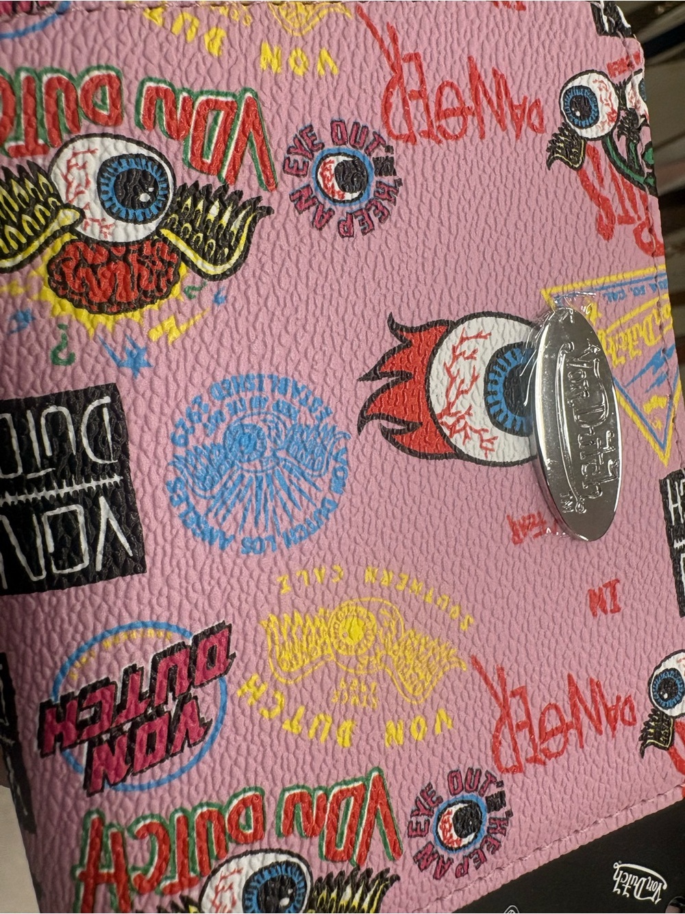 Von Dutch Pink Graphic Eye Print Zip-Up Wallet - New